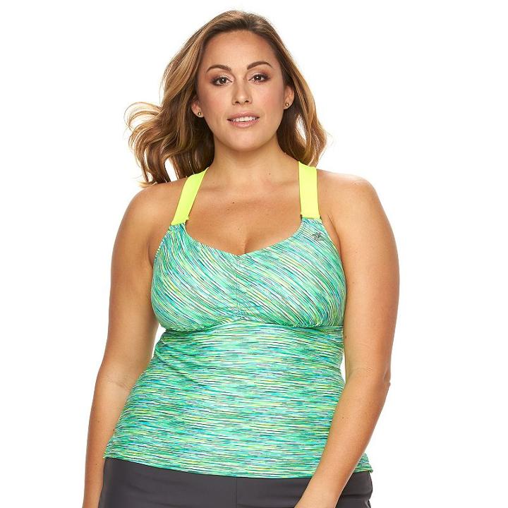 Plus Size Zeroxposur Printed Wide-strap Tankini Top, Women's, Size: 18 W, Yellow Oth