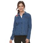 Women's Croft & Barrow&reg; Embroidered Denim Jacket, Size: Xl, Med Blue