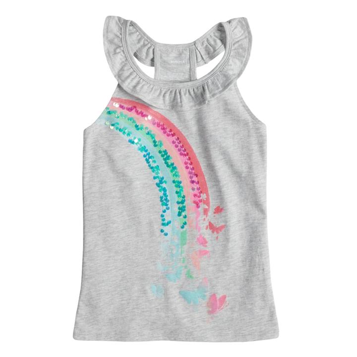 Girls 4-12 Sonoma Goods For Life&trade; Embellished Graphic Ruffle Tank Top, Size: 7, Light Grey