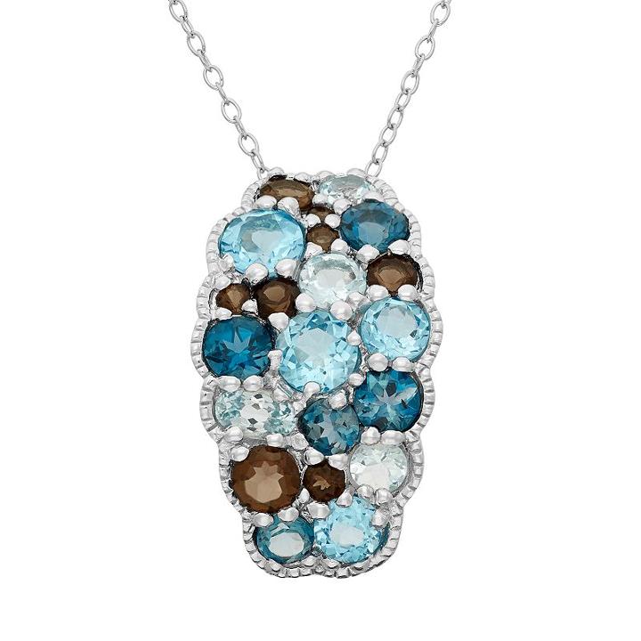 Sterling Silver Blue Topaz & Smoky Quartz Cluster Pendant, Women's, Size: 16