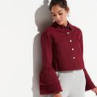 K/lab Crop Bell Sleeve Jean Jacket, Size: Medium, Dark Pink