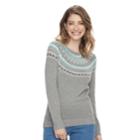 Women's Croft & Barrow&reg; Fairisle Crewneck Sweater, Size: Medium, Light Grey