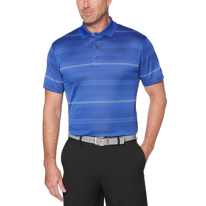 Men's Grand Slam Regular-fit Jacquard Striped Performance Golf Polo, Size: Large, Sodalite Blue