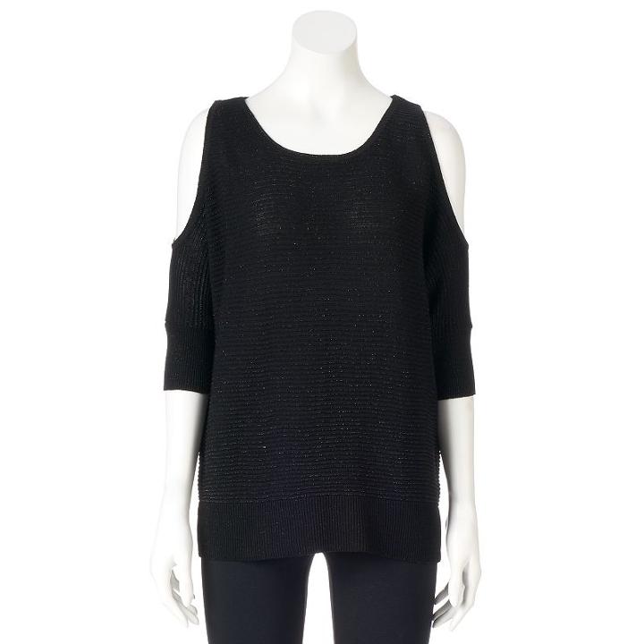 Women's Apt. 9&reg; Marled Cold-shoulder Top, Size: Xs, Black