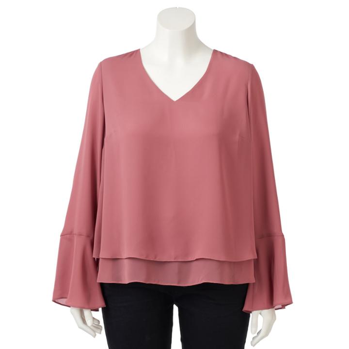 Plus Size Lc Lauren Conrad Layered Bell-sleeve Top, Women's, Size: 3xl, Med Pink