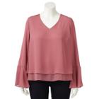 Plus Size Lc Lauren Conrad Layered Bell-sleeve Top, Women's, Size: 3xl, Med Pink