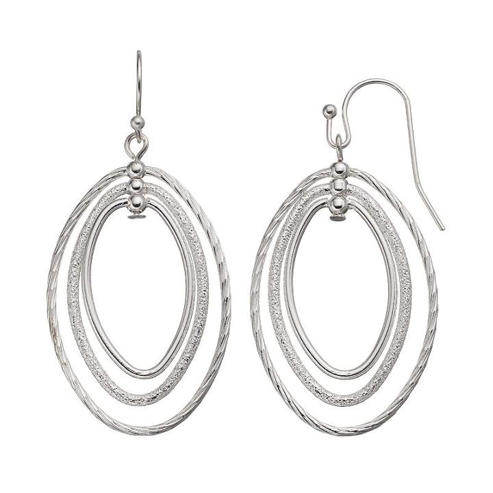 Apt. 9&reg; Textured Triple Oval Hoop Drop Earrings, Women's, Silver