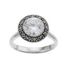 Silver Luxuries Cubic Zirconia & Marcasite Halo Ring, Women's, Size: 9, Grey