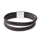 Lynx Men's Stainless Steel & Braided Brown Leather Bracelet, Size: 8.5