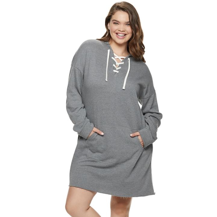 Juniors' Plus Size So&reg; Lace-up Hooded Popover Dress, Teens, Size: 1xl, Med Grey