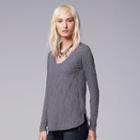 Women's Simply Vera Vera Wang Crinkle Scoopneck Tee, Size: Xl, Grey