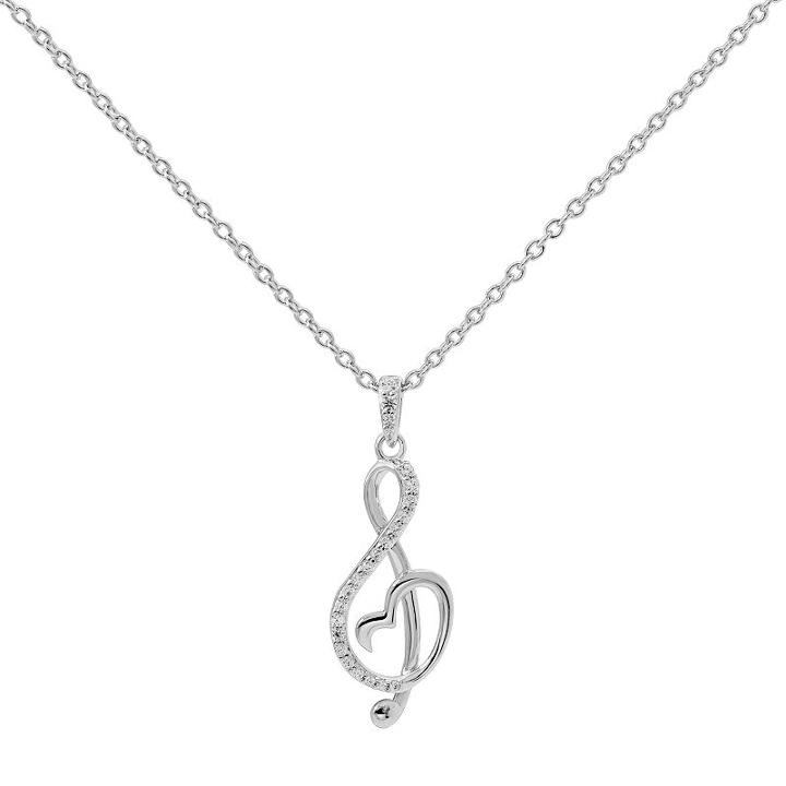 Hallmark Sterling Silver Cubic Zirconia Treble Clef Pendant Necklace, Women's, White