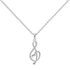 Hallmark Sterling Silver Cubic Zirconia Treble Clef Pendant Necklace, Women's, White