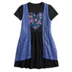 Girls 7-16 Mudd&reg; Crocheted Vest & Knit Dress Set, Size: L/12, Black