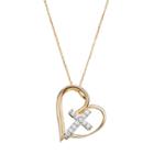 10k Gold 1/10 Carat T.w. Diamond Cross Heart Pendant, Women's, Size: 18, White