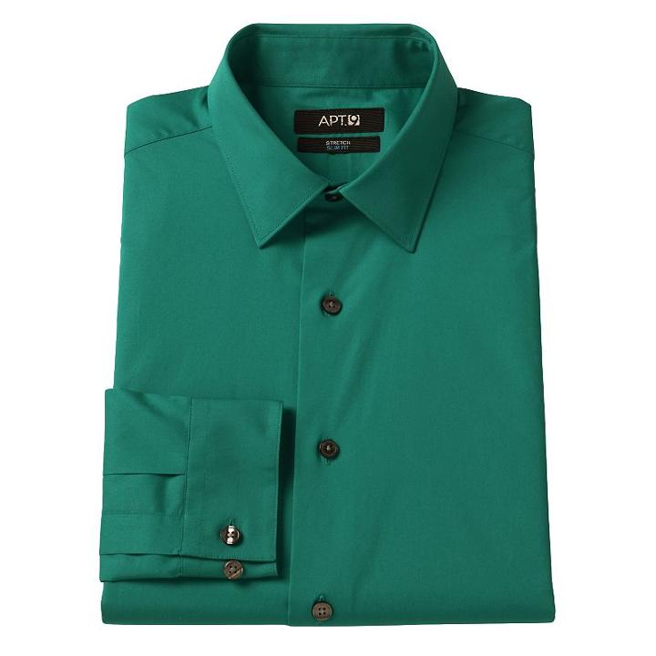 Men's Apt. 9&reg; Slim-fit Stretch Spread-collar Dress Shirt, Size: 15.5-34/35, Turquoise/blue (turq/aqua)