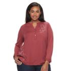 Plus Size Sonoma Goods For Life&trade; Embroidered Henley Peasant Top, Women's, Size: 2xl, Dark Red