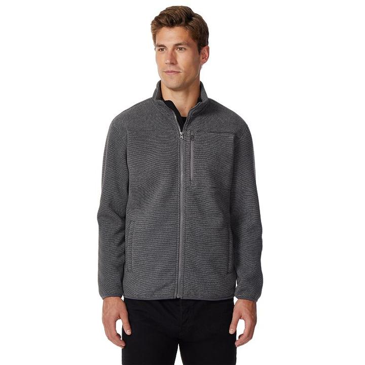 Men's Heat Keep Striped Sherpa-lined Fleece Jacket, Size: Xl, Dark Grey
