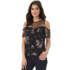 Juniors' Iz Byer Floral Cold Shoulder Top, Teens, Size: Xs, Black Floral