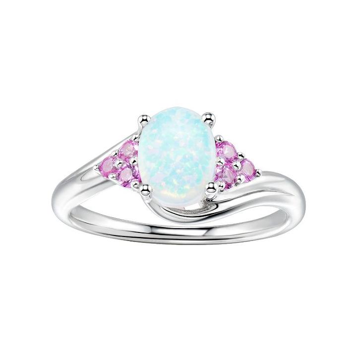 Sterling Silver Lab-created White Opal & Pink Sapphire Bypass Ring, Women's, Size: 5