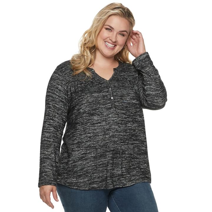 Plus Size Sonoma Goods For Life&trade; Henley Top, Women's, Size: 3xl, Black