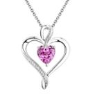 Two Hearts Forever One Sterling Silver Lab-created Pink Sapphire And Diamond Accent Ribbon Heart Pendant, Women's, Size: 18