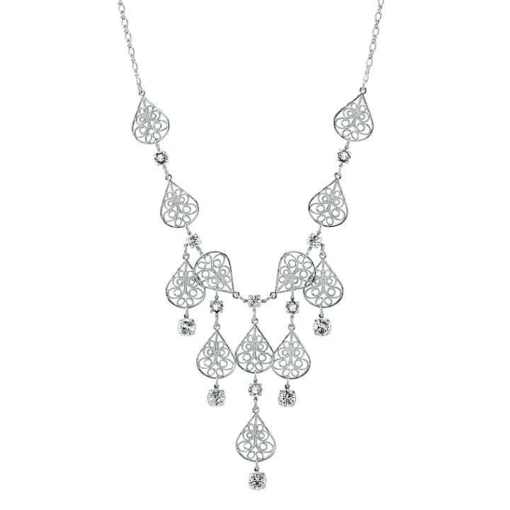 1928 Crystal Filigree Teardrop Necklace, Women's, Size: 16, Grey