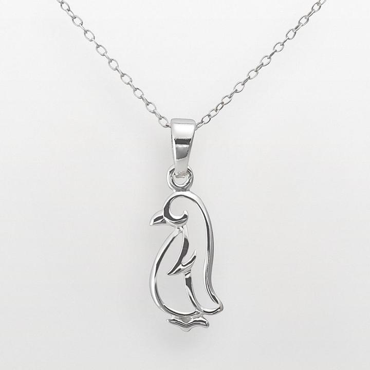 Sterling Silver Openwork Penguin Pendant, Women's, Size: 18, Grey