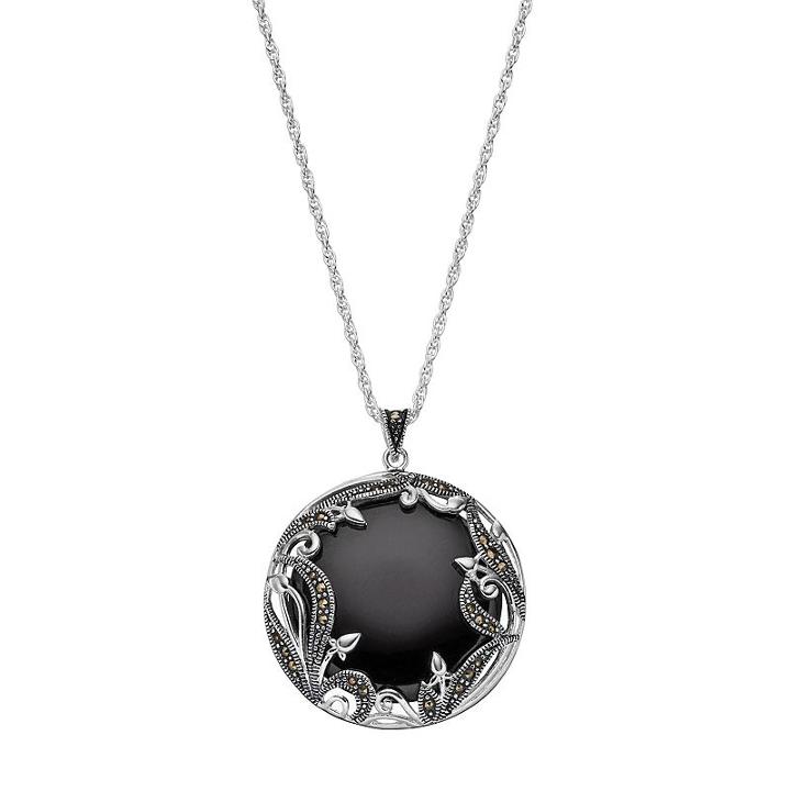 Tori Hill Onyx & Marcasite Disc Pendant Necklace, Women's, Black