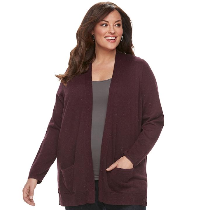 Plus Size Croft & Barrow&reg; Essential Open Front Cardigan, Women's, Size: 3xl, Dark Red