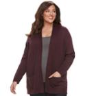 Plus Size Croft & Barrow&reg; Essential Open Front Cardigan, Women's, Size: 3xl, Dark Red