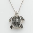 Sterling Silver 1/4-ct. T.w. Round-cut Black And White Diamond Turtle Pendant, Women's