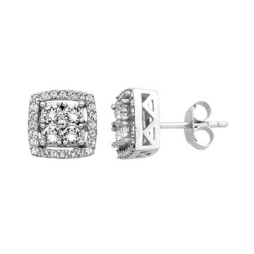 Diamond Splendor Sterling Silver Crystal & 1/4 Carat T.w. Diamond Square Halo Stud Earrings, Women's, White