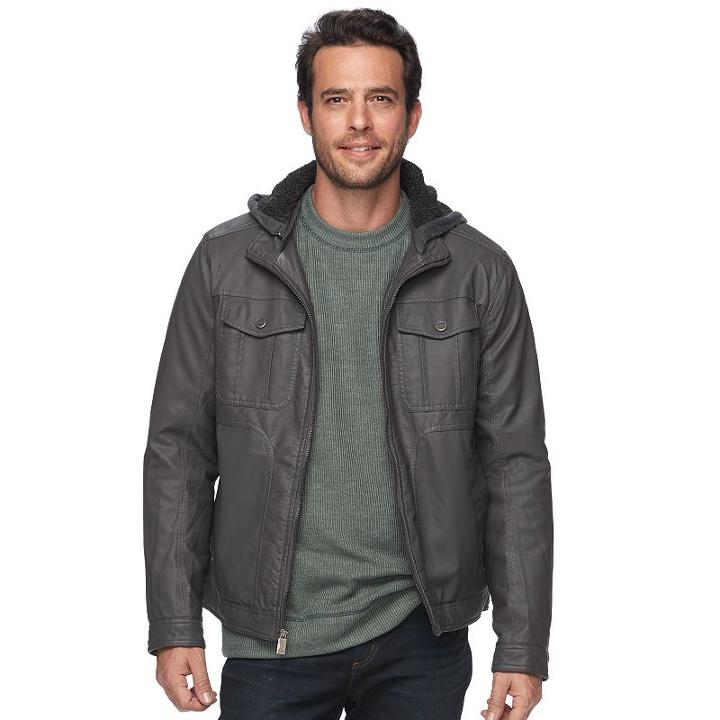 Men's Urban Republic Modern-fit Faux-leather Hooded Jacket, Size: Medium, Grey