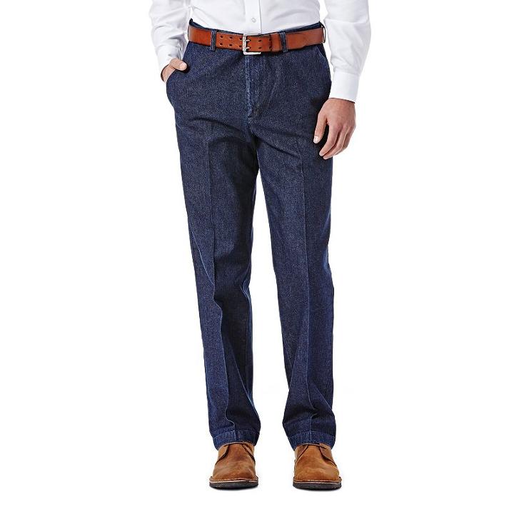 Men's Haggar&reg; Work To Weekend&reg; Classic-fit Flat-front Denim Pants, Size: 34x34, Blue (navy)