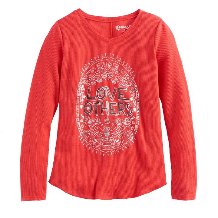 Girls 7-16 & Plus Size Mudd&reg; V-neck Thermal Graphic Tee, Size: 14 1/2, Med Red
