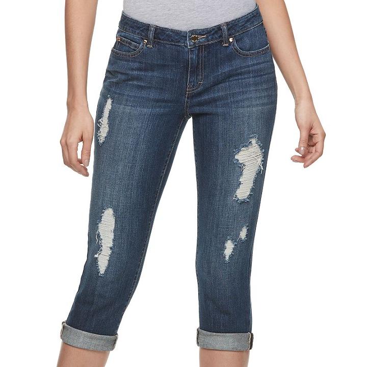 Women's Jennifer Lopez Ripped Capri Jeans, Size: 10, Dark Blue