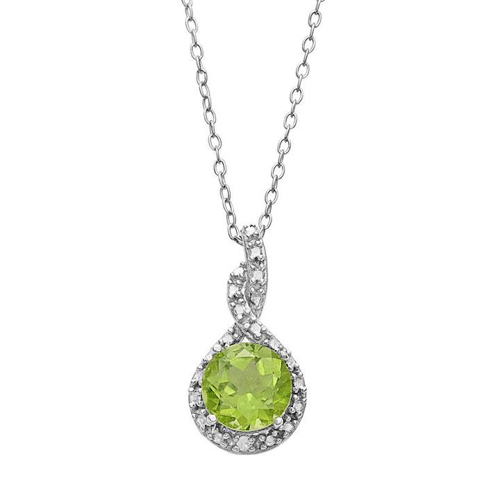 Sterling Silver Peridot And Diamond Accent Twist Frame Pendant, Women's, Size: 18, Green