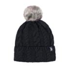 Women's Heat Holders Cable Knit Rolled Pom Pom Beanie, Black