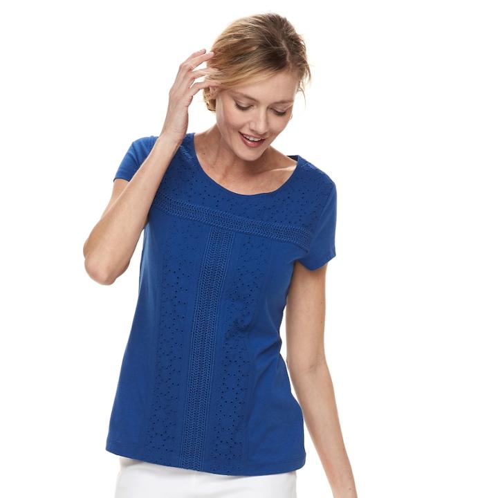 Women's Croft & Barrow&reg; Eyelet Tee, Size: Xxl, Dark Blue