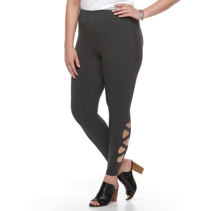 French Laundry Plus Size Ribbon Lace Leggings, Women's, Size: 1xl, Dark Grey