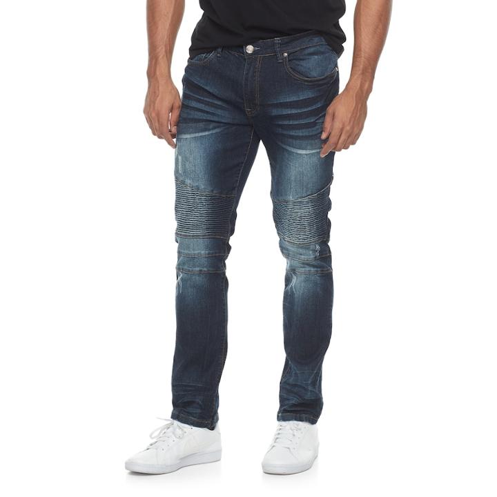Men's Rawx Slim-fit Moto Stretch Whiskered Jeans, Size: 38, Blue