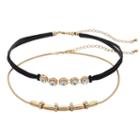 Tube Bead & Simulated Crystal Faux-suede Double Strand Choker Necklace Set, Women's, Black