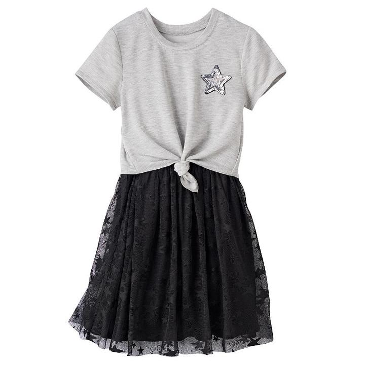 Girls 7-16 Three Pink Hearts Tie Front Top & Overlay Skirt Dress, Girl's, Size: 12, Black