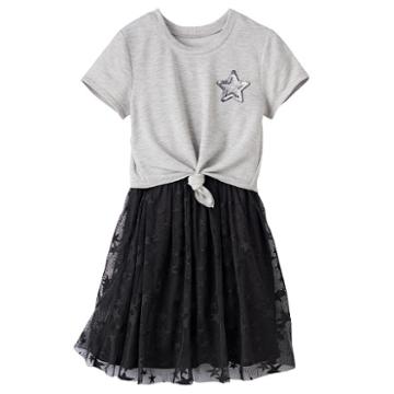 Girls 7-16 Three Pink Hearts Tie Front Top & Overlay Skirt Dress, Girl's, Size: 12, Black