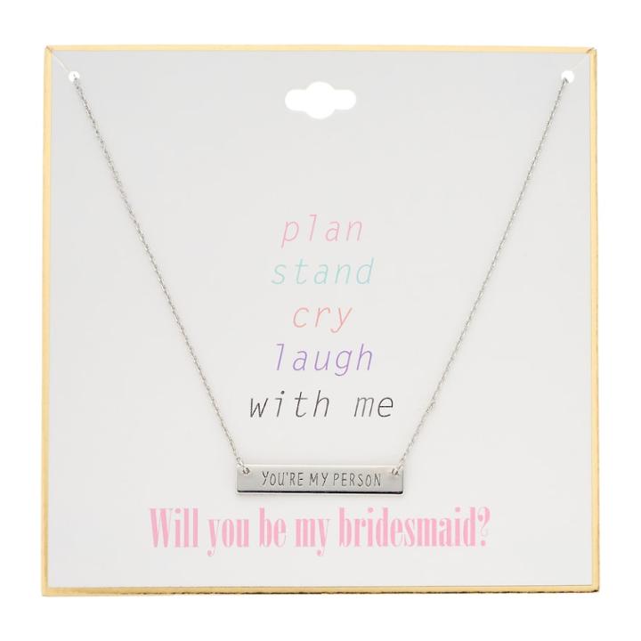 Silver Tone You're My Person Bar Necklace, Women's