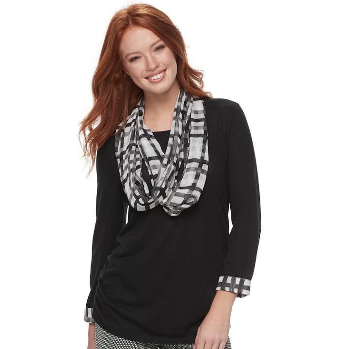 Women's Elle™ Ruched Tee & Scarf Set, Size: Small, White