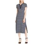 Petite Chaps Striped Lace-up Midi Dress, Women's, Size: Xl Petite, Blue (navy)