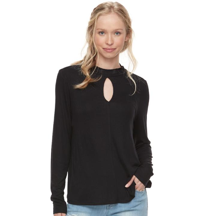 Juniors' So&reg; Keyhole Swing Tee, Teens, Size: Xs, Black