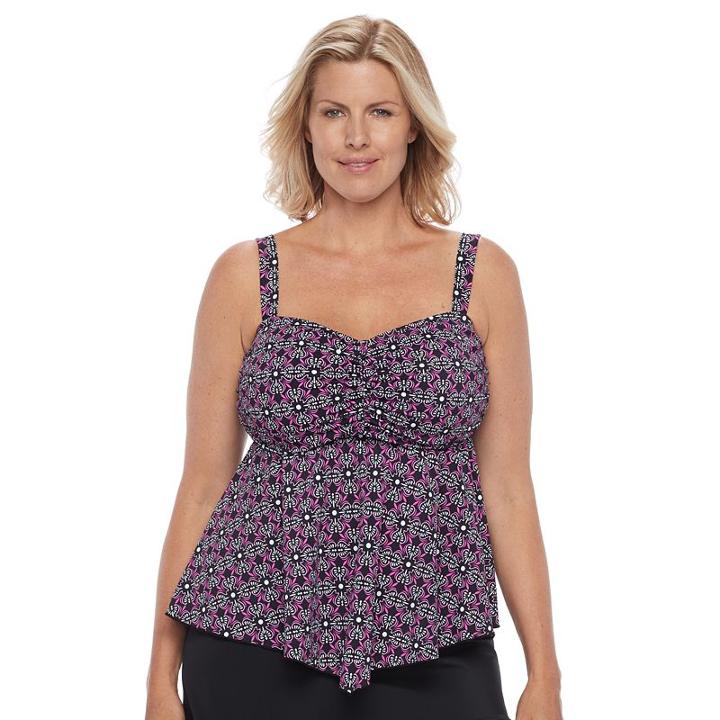 Plus Size Women's A Shore Fit D-e Cup Mesh V-hem Tankini Top, Size: 16 W, Pink